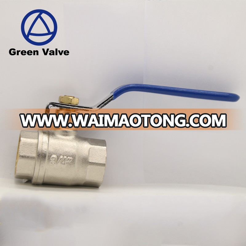 Green-GutenTop Nickel plated aluminum blue handle and chrome brass ball brass stem Full Brass Ball Valve for water